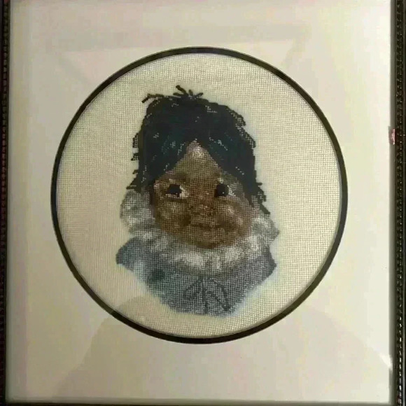 Framed Needlepoint | Vintage 50's indigenous baby  girl. - Picture 6 of 10